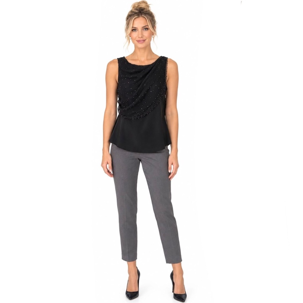 Willi Smith Beaded Silk Draped Bodice Knit Top Black Size Small